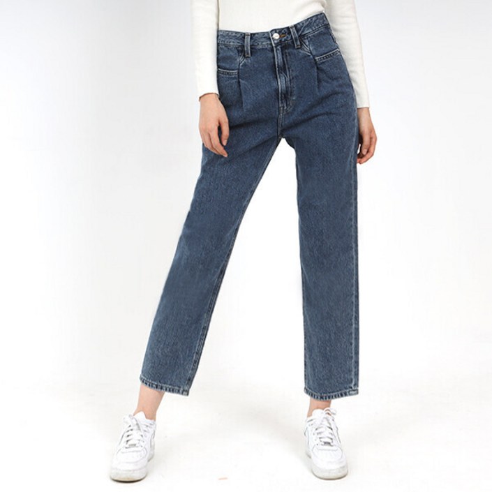 매장정품 게스 여성 청바지 핀턱 디테일 맘핏 미디엄블루 스타일 완성