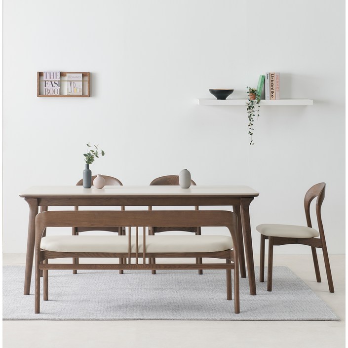 모나코 애쉬 원목 포세린 세라믹식탁 세트 6인용 1800 의자3 벤치