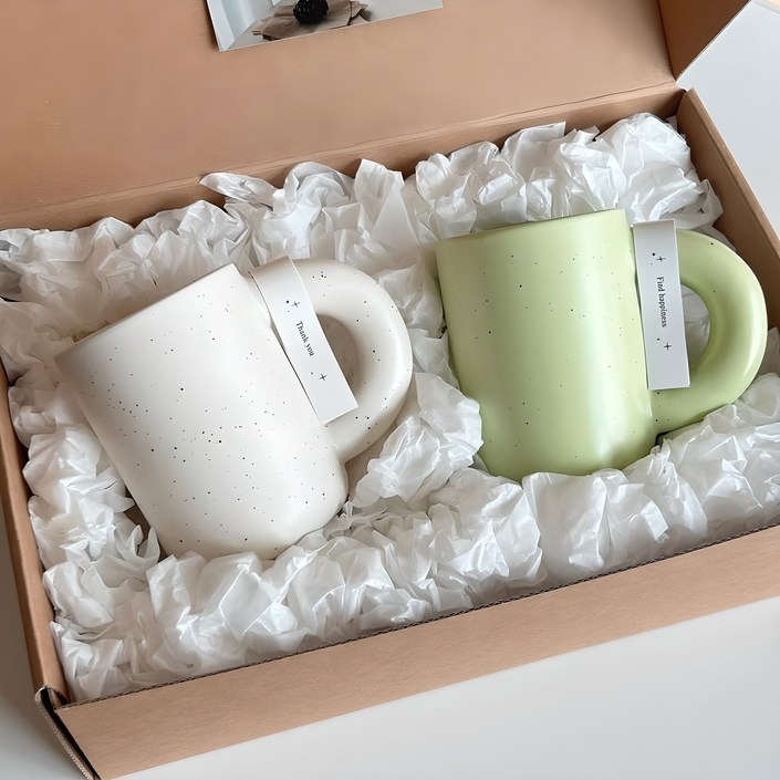 해피프레 뭉툭 머그컵 선물, 1세트, 크림멜론