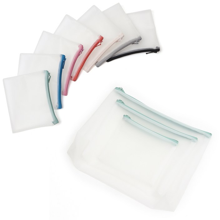 KC인증 어린이집 준비물 말랑말랑 파우치 3종 세트 S M L 투명 말랑 TPU 지퍼파우치 등원 유치원용 베베띵