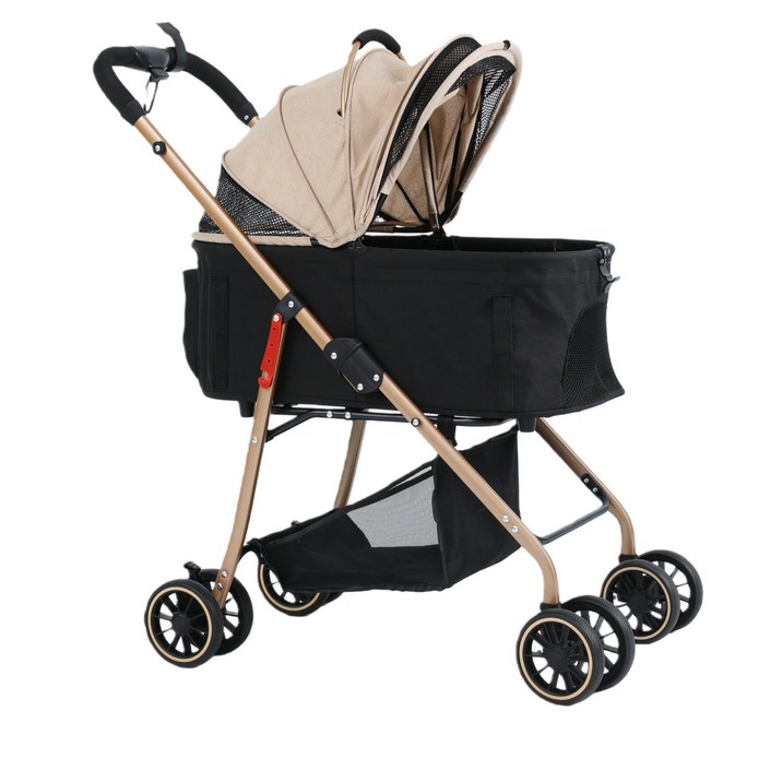 MILALOUIS 2025최신 강아지 유모차 애견유모차 원터치 퀵폴딩 강아지유모차 분리형 프리미엄 소중형견 접이식 개모차, 골드, 1개