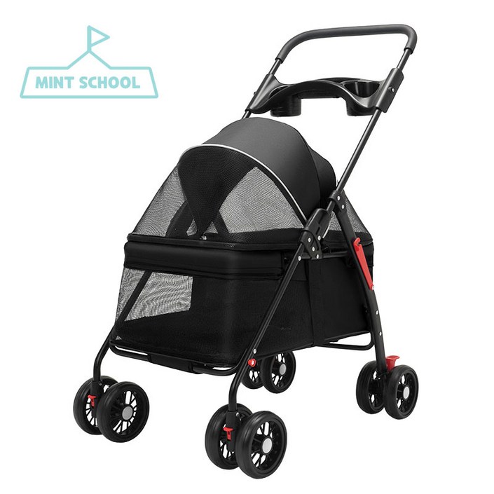 민트스쿨 반려동물 유모차 접이식 분리형 저상형, 03저상형블랙, 1개