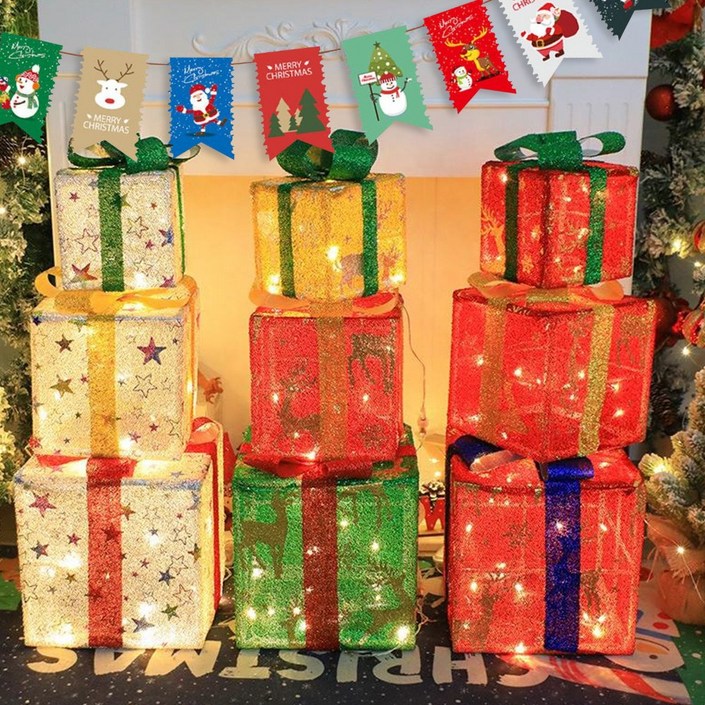 21세기트랜드 미라클 4종 세트 선물 상자 조명 장식 크리스마스 가랜드, 혼합, 1세트