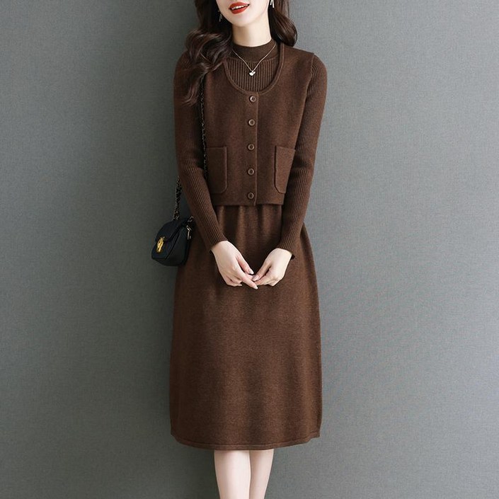 겨울 투피스 원피스 여성스러운 고급감 레깅스 니트 스커트 조끼 니트 세트 스커트