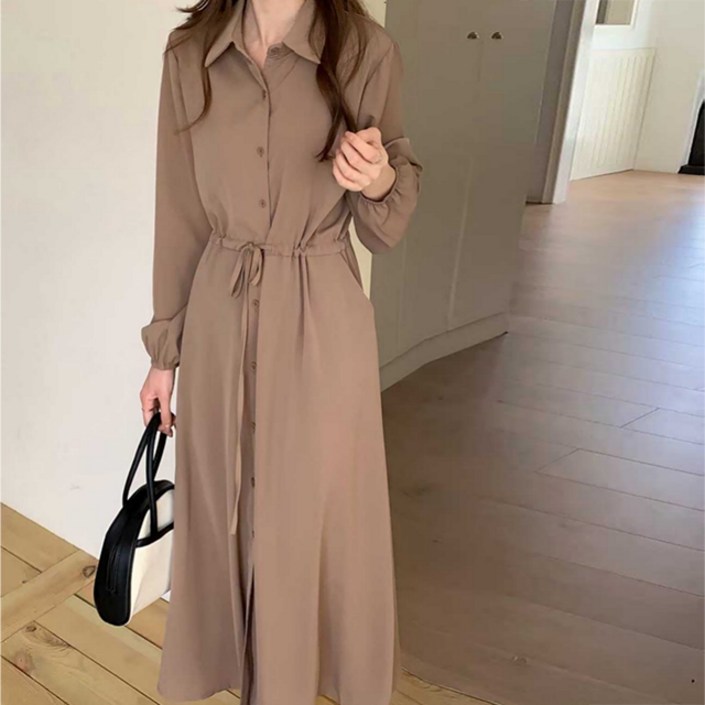 오나스타일 모노 무드 셔츠 롱원피스 버튼 a라인 원피스