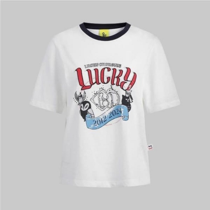 럭키슈에뜨 138000 넥 배색 원포인트 반팔 티셔츠 LQTAM25100