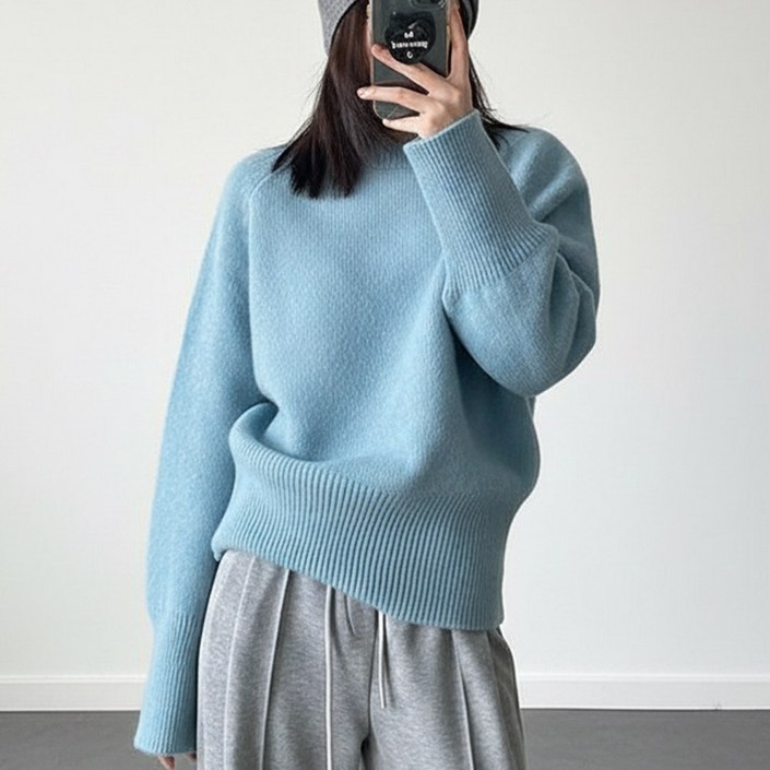 탐리프 여성 루즈핏 소프트 라운드 긴팔 니트 가을 겨울 니트티