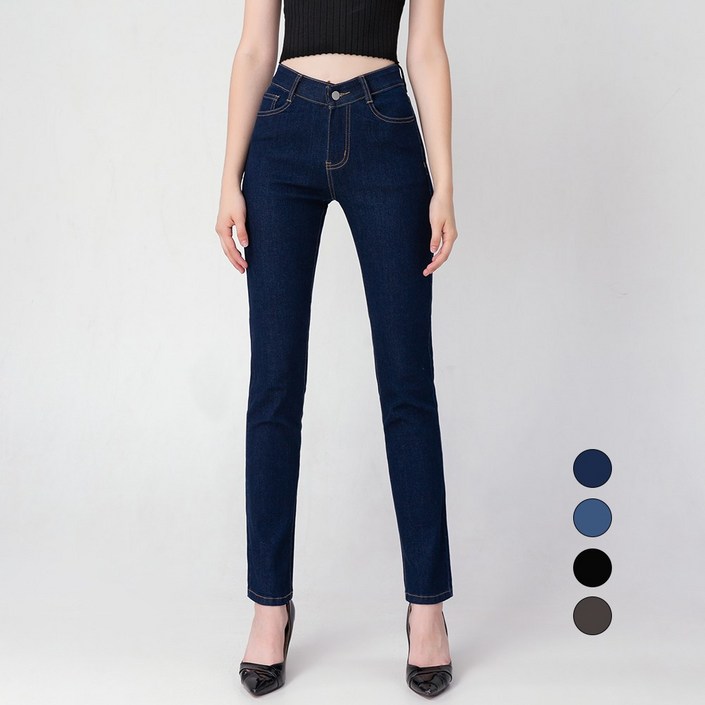 엘블로썸 여성 겨울기모 스판좋은 히든밴드 슬림일자 청바지 기본롱