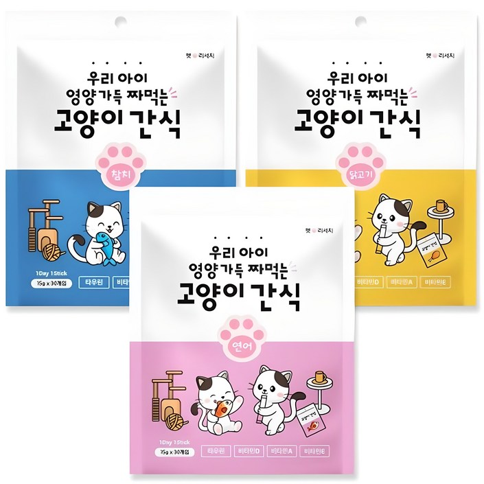 퐁츄르 짜먹는 고양이 간식, 참치+연어+닭고기, 15g, 90개