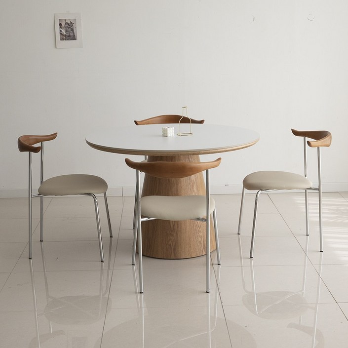 트리몬 TM03 포세린 오크 1000 사이즈 원형 세라믹 카우의자 식탁세트 (의자4개)