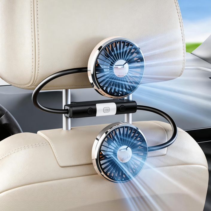 차량용 듀얼 헤드 뒷좌석 전용 미니USB 선풍기