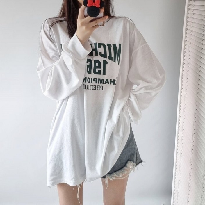 미시간 루즈핏 박스 긴팔티