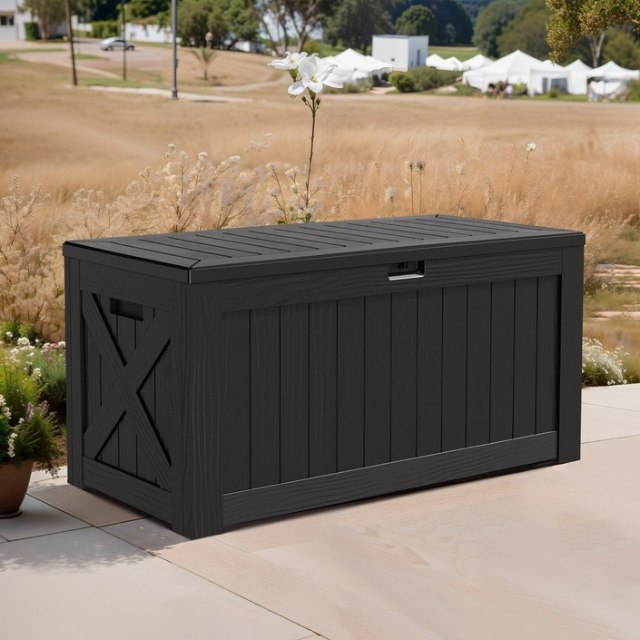 Homall 호몰 아웃도어 실내 데크박스 수납벤치 플라스틱 다용도 정원정리 야외보관함 캠핑수납 450L, 1개, 블랙