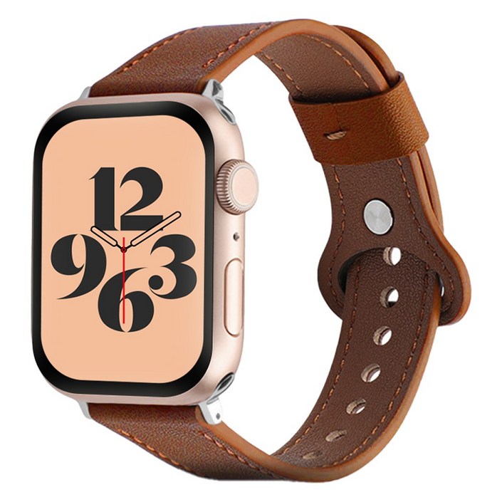 사라밴드 애플워치 호환 슬림 원버튼 레가토 링 스트랩, 카라멜 브라운, 1개