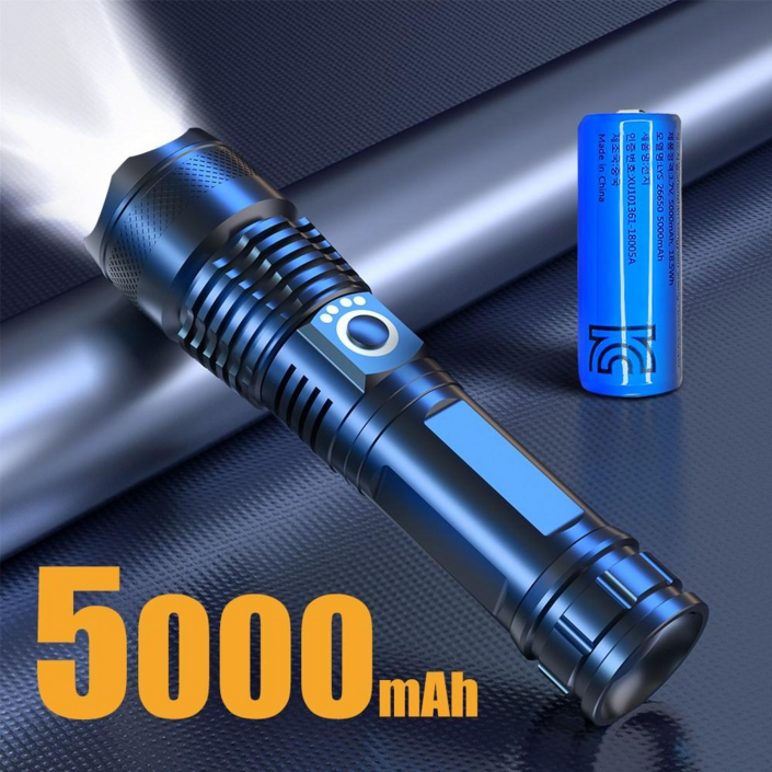 EVOKME 손전등 LED 후레쉬 줌 써치라이트 충전식 휴대용 초걍력 고휘도 XHP70 26650 5000mAh,블랙