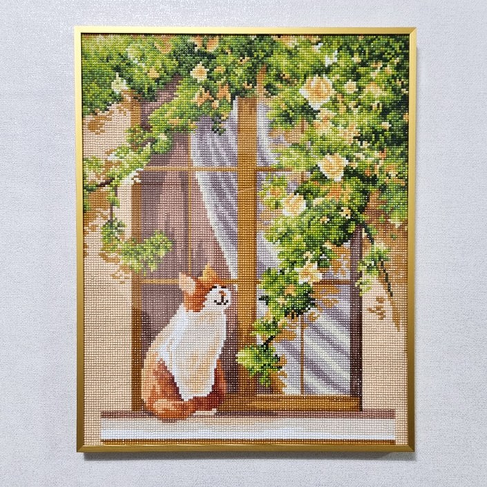 보석 십자수 액자 프레임십자수 미포함 40x50 40x60cm 포함 총 8사이즈, 라운드 유광 골드, 1개