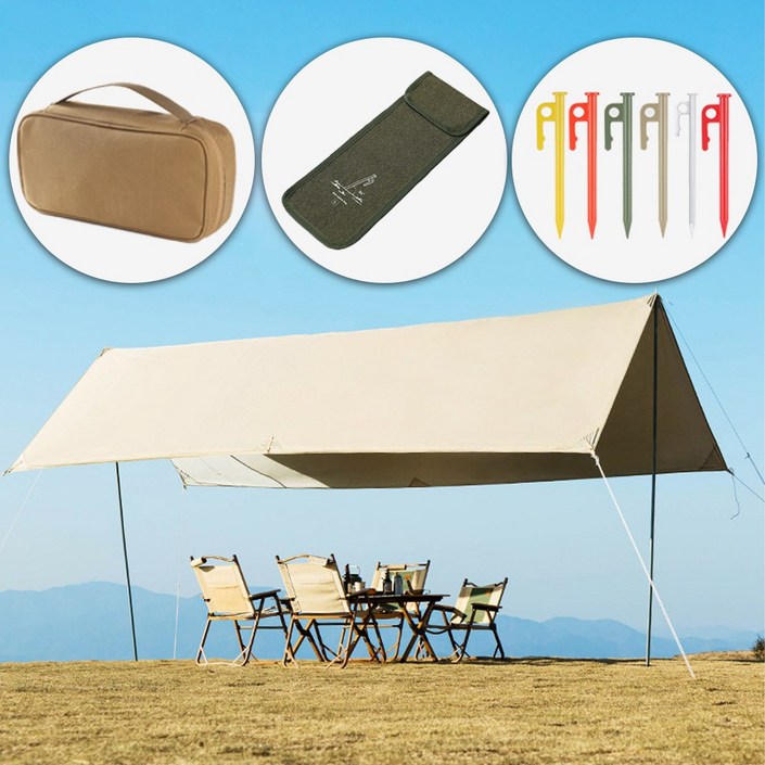 씽크라이프 210D 옥스포드 원단  실버코팅 대형 캠핑 타프 세트