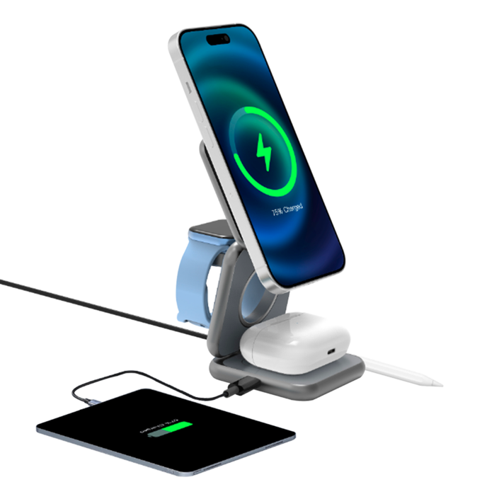 폴리폴 Qi2 5in1 아이폰 무선충전기 맥세이프 애플워치 펜슬 3in1 접이식 아이폰17, 1개, Spack Black