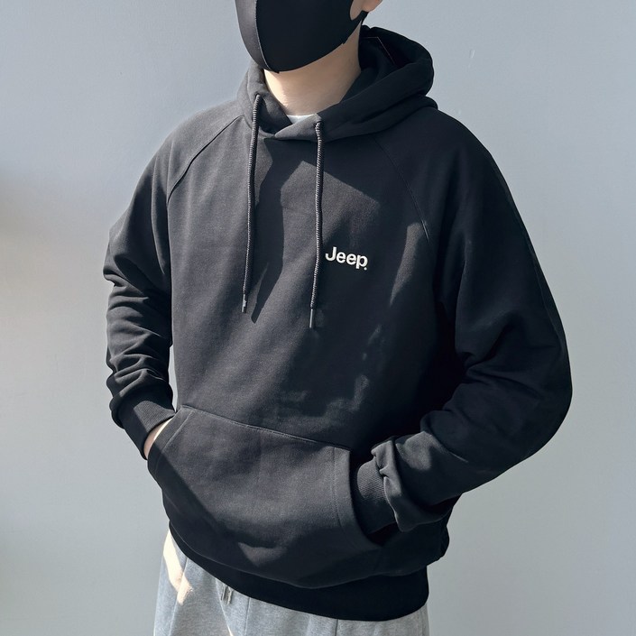 국내매장판 지프 JEEP 에센셜 래글런 후드티 스몰지프 기본 블랙 후드 티셔츠