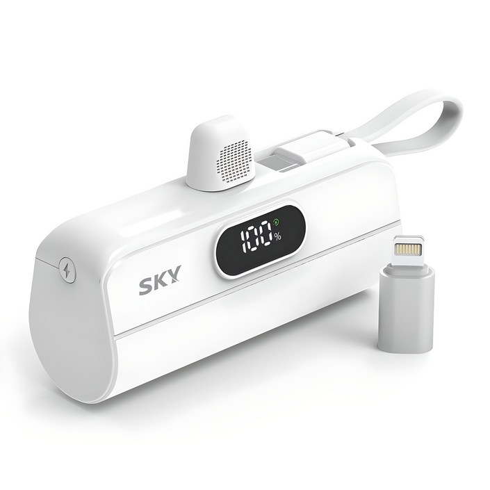 SKY 필 X13 Pro PD 케이블 휴대용 미니 LED 도킹형 보조배터리 5000mAh C타입 20W, 화이트, SKYX13PDC타입