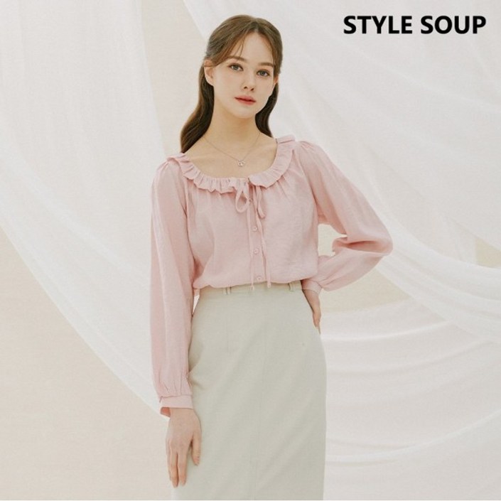 숲 프릴 넥 리본 블라우스 SA4LSE1
