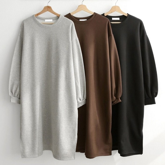 빅걸스토리 라운드넥 베이직 무지 볼륨 기모 롱원피스