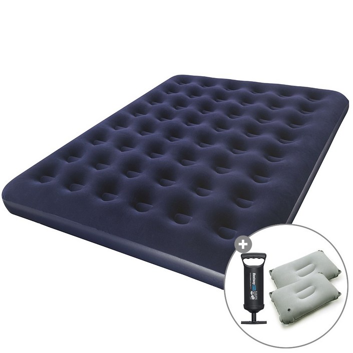 캠프빌리지 베스트웨이 에어매트+베개 2개+펌프 세트, 블루
