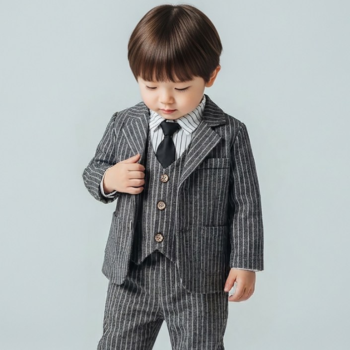 몽실이 핀스트라이프 정장 4pcs 세트 남아 아기 봄 가을 돌 촬영 의상 옷 선물 상하세트