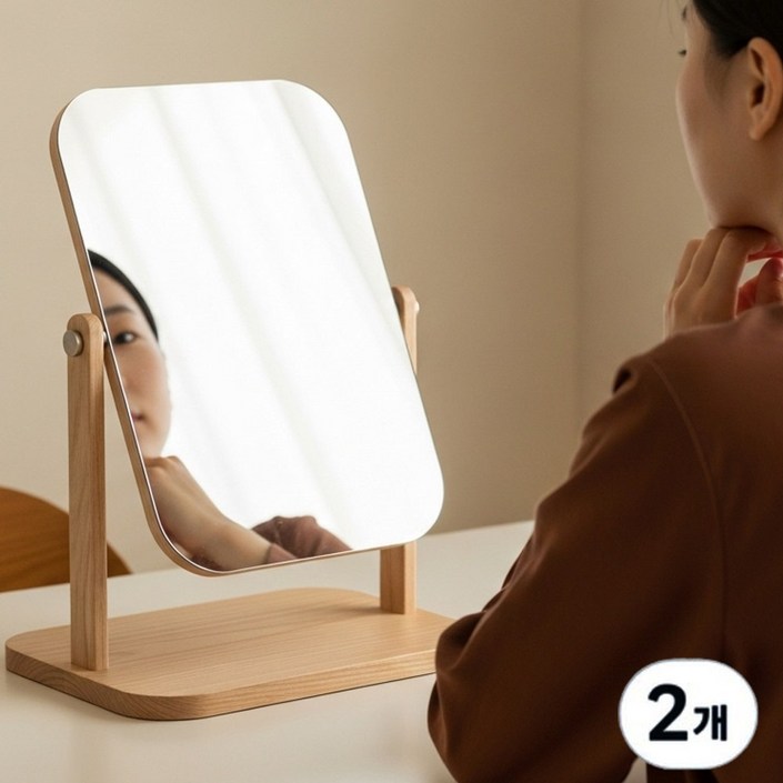 비엔리 회전 원목 사각 탁상 거울, 2개