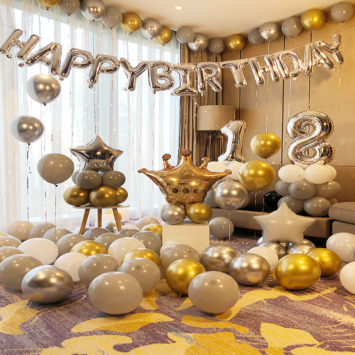 파티샵 생일 파티 풍선 세트 손펌프포함,숫자풍선 미포함, .골드