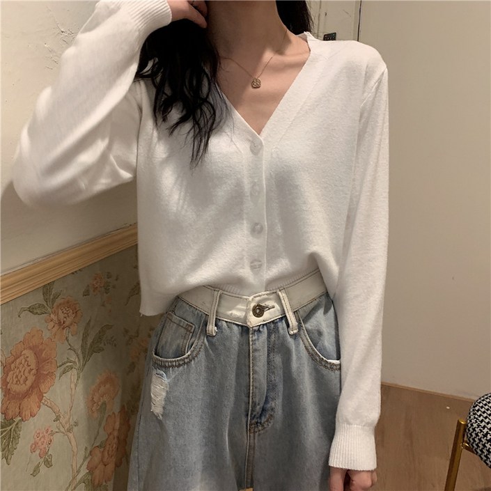 말랑킷 여성용 베이직 심플 기본 레이어드 가디건 간절기 데일리룩 꾸안꾸 브이넥 크롭 가디건 소프트 부드러운 긴팔 카디건