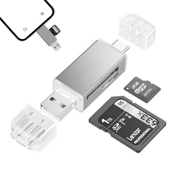 블랙박스 카드리더기 C타입 USB sd카드 멀티리더기, 메모리카드리더기 실버, 1개