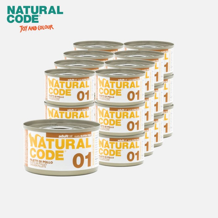 내추럴코드 01 이탈리아 고양이 캔 습식사료 닭고기필렛, 24개, 85g, 01 닭고기필렛