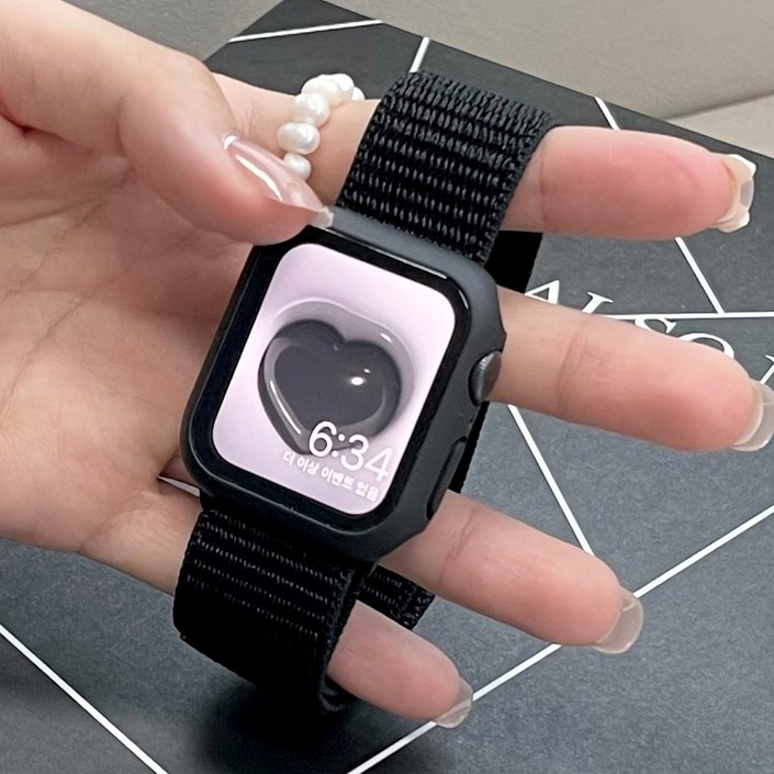 제이데코 애플워치 호환 벨크로 스포츠 나일론 스트랩 밴드, 블랙, 1개