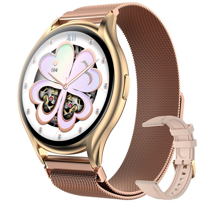 Wapik 블루투스 통화 스마트워치 Y2 AMOLED 초슬림 패션시계, GPS 블루투스, 36mm, 골드