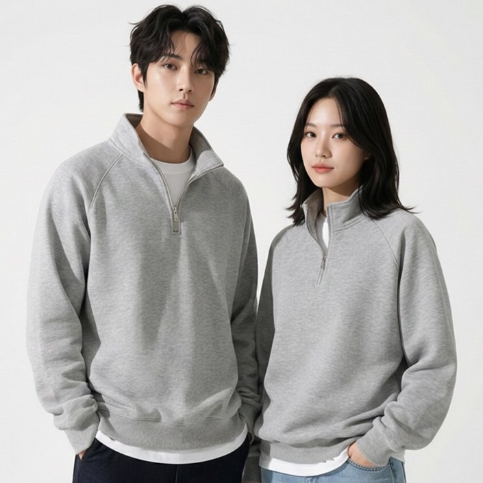 디커스텀 남녀공용 루즈핏 코튼 반집업 맨투맨 반목 폴라 빅사이즈 M5XL