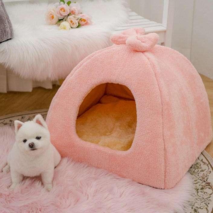 퍼플펫 리본하우스 강아지 하우스 고양이 숨숨집 침대 쿠션 소파 대형 초대형, 핑크