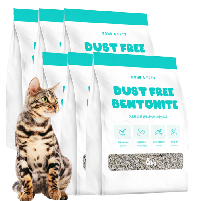 본아페티 프리미엄 고양이 벤토나이트 먼지 없는 모래 와이오밍산, 6kg, 6개, 고양이/편안한무향