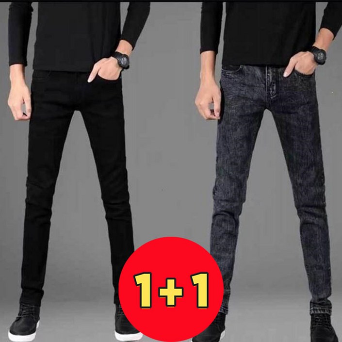 AOKADA 1+1 남성 슬림핏 데님 팬츠 스키니 청바지