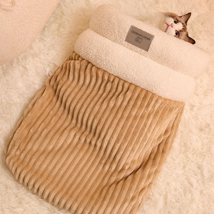모카네코 고양이 침낭형 극세사 숨숨집, 1개, 베이지