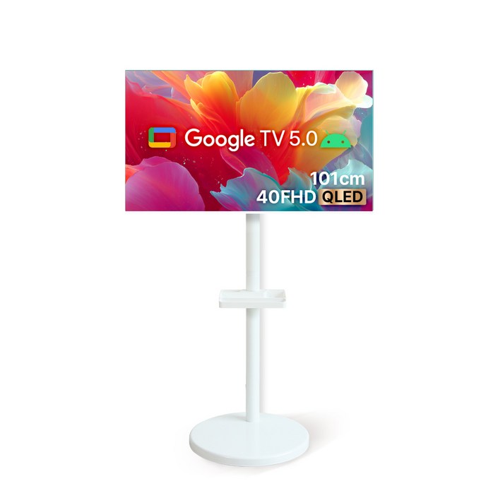무빙큐빅스 스마트 40인치 FHD QLED 화이트에디션 삼탠바이미 퍼스트 셋트 이동식 tv 거치대 삼텐바이미 스탠바이미 중소바이미, 고객직접설치, 스탠드형, 삼탠바이미 퍼스트, 101cm(40인치)