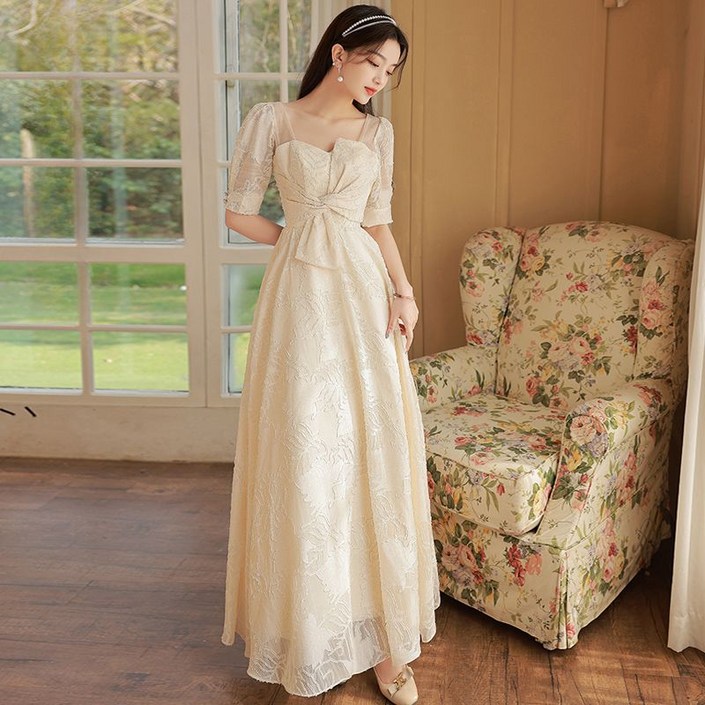 브라이덜샤워 들러리 원피스 셀프웨딩 드레스 롱 2부파티 아이보리 베이지 빅사이즈