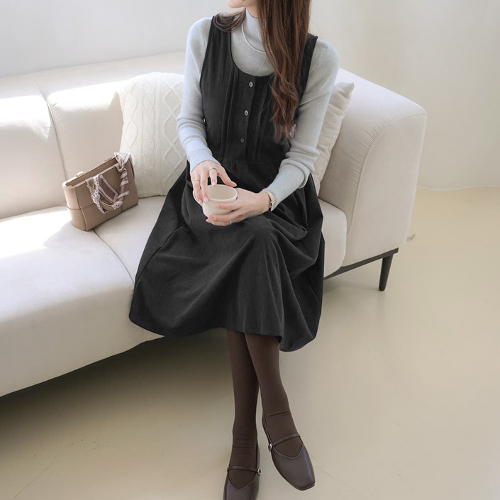 데일리앤 넨더슨 코듀로이 골덴 멜빵 뷔스티에 스트링 롱 원피스 봄 가을 겨울