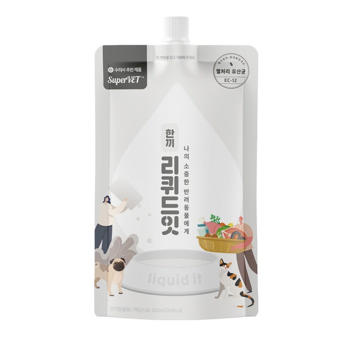노령견 시니어 강아지 고양이 습식사료 액상사료 슈퍼벳 리퀴드잇 1박스, 5개, 200g, 곡물