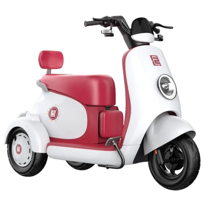 스쿠마켓 3발 3인용 전기스쿠터 100km 배터리탈부착 600W모터 전기 자전거 오토바이 스마트 노인 여행 어린이 픽업, 화이트레드