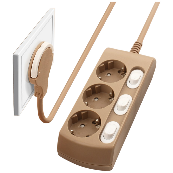 비맥스 3구 납작 멀티탭 고용량 에어컨 전용 과부하차단 개별스위치 공간활용 인테리어 콘센트, 3m, 샌드베이지, 1개