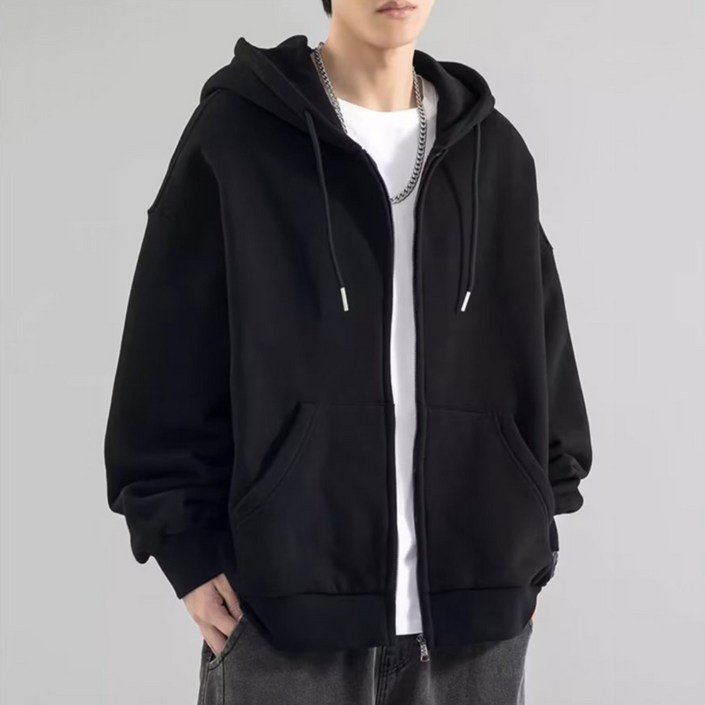 라블라네 남여공용 베이직 오버핏 기모 후드집업