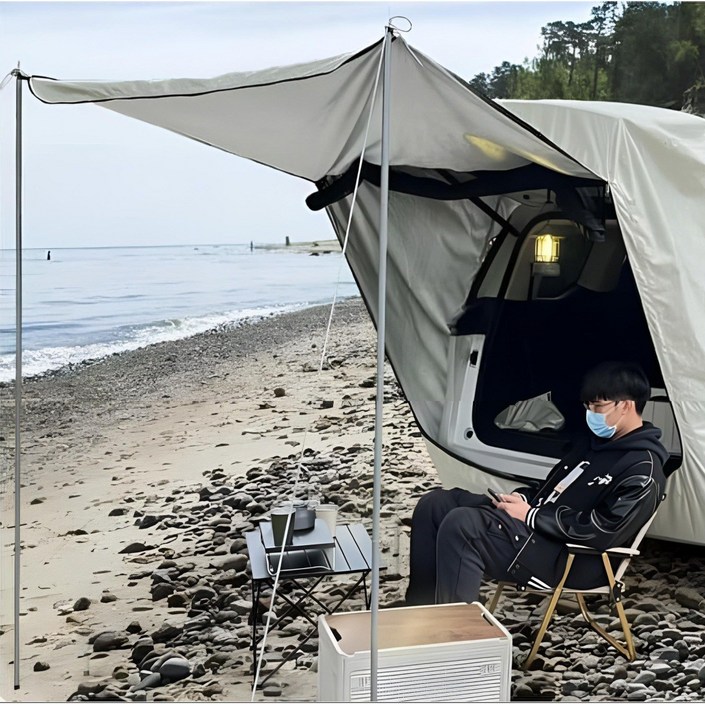 더디테일 SUV 차박텐트 타프 꼬리텐트 차량용 트렁크 텐트 차박용품 차량텐트 카텐트 차박용 자동차 텐트, 베이지