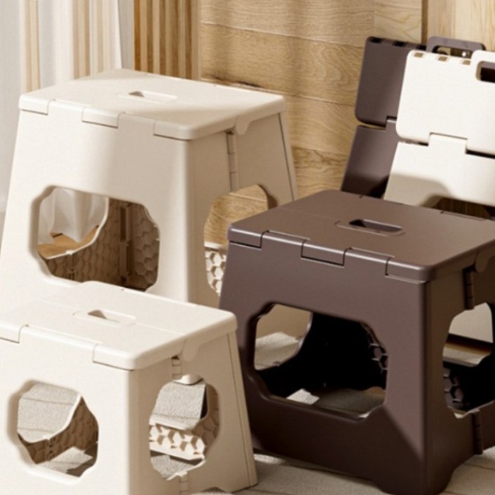 안전잠금 접이식 의자 플라스틱 폴딩 체어 휴대용 간이, 브라운