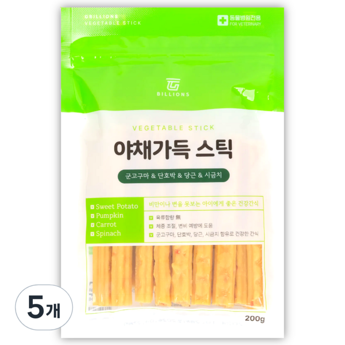 야채가득 스틱 강아지 간식, 5개, 200g, 야채가득스틱